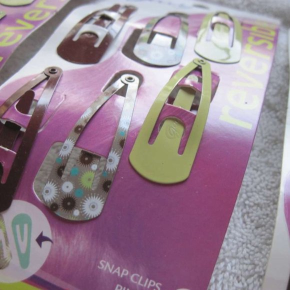 6 Goody Reversible Double Sided Snap Hair Clips Flowery & Solid Brown White - Picture 4 of 10